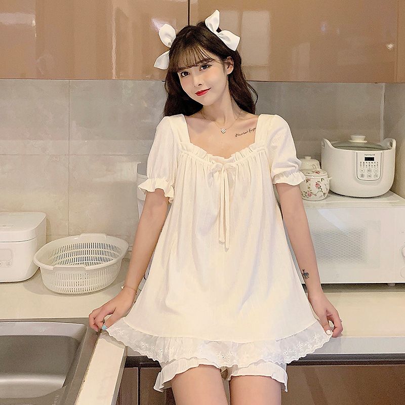 6535 Baumwolle Nachtwäsche Frauen 204 Sommer süße Prinzessin Stil Kurzarm Shorts zweiteilige Home Kleidung für Studenten_voghion.com