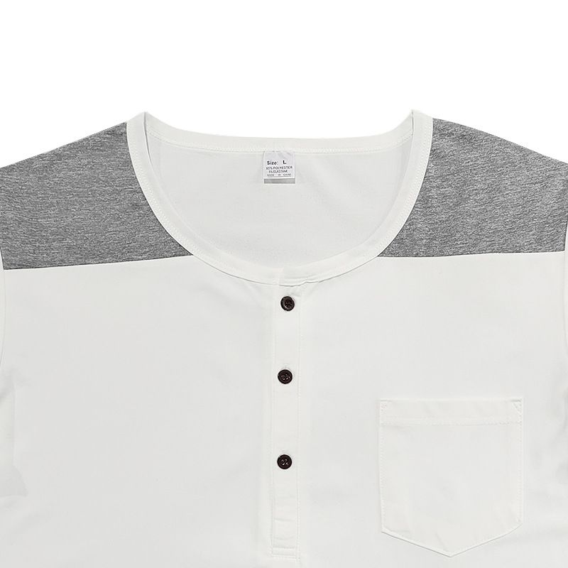 2024 Sommer Herren Button-Up T-Shirt Color Block Thin Henry Kurzarm Top für Männer_voghion.com