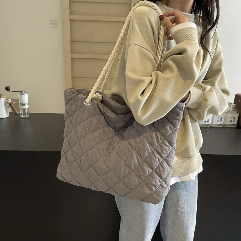 Herbst und Raute Lässige Baumwollkleidung Stofftasche Baumwolle Gepolsterte Leinwand Für Frauen Winter Herbst Einkaufstasche Geldbörse Weibliche Handtasche Mit Reißverschluss_voghion.com