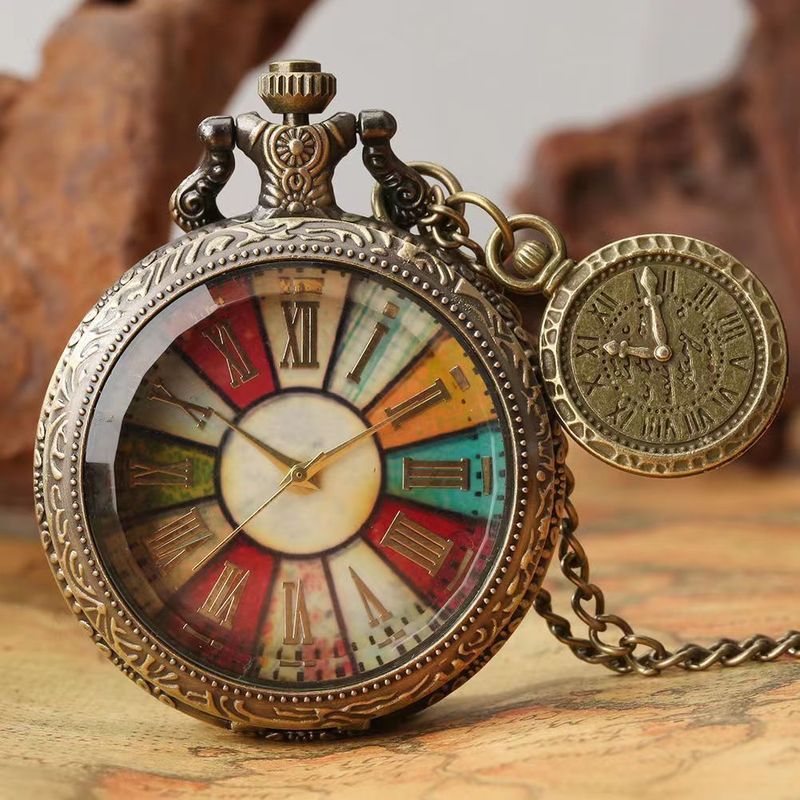 Vintage Large Glass Transparent Flip Cover Ancient Roman Numerals Dial Pocket Watch Live Streaming_voghion.com