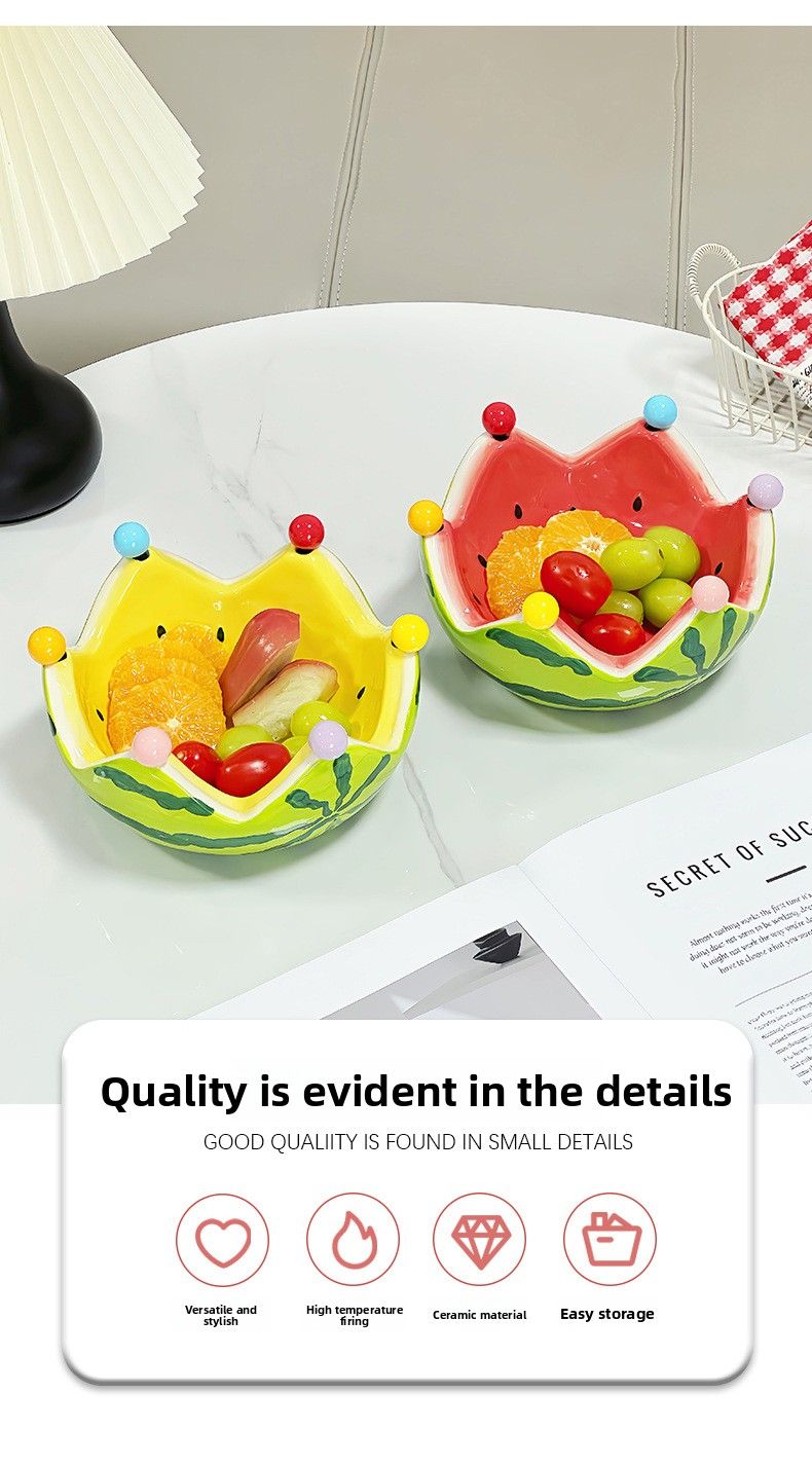 Watermelon Creative Ceramic Fork Set Large Capacity Living Room Coffee Table Fruit Bowl Plate Cute Small Ornament_voghion.com