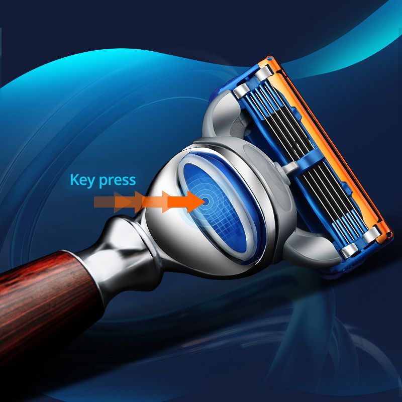 Men's Wood Razor Shaving Holder Barber Hair Beard Shave Manual Razor Handle Compatible with Fusion 5 Layers Razor Blades_voghion.com
