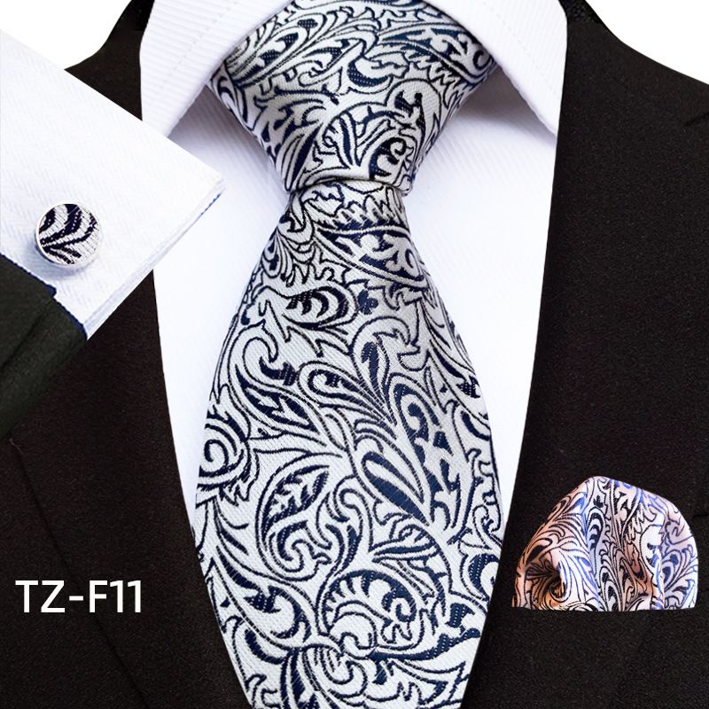 Yongfengzhi 2025 Paisley Waist Flower Men's Tie Pocket Square Cuff Three-Piece Set_voghion.com