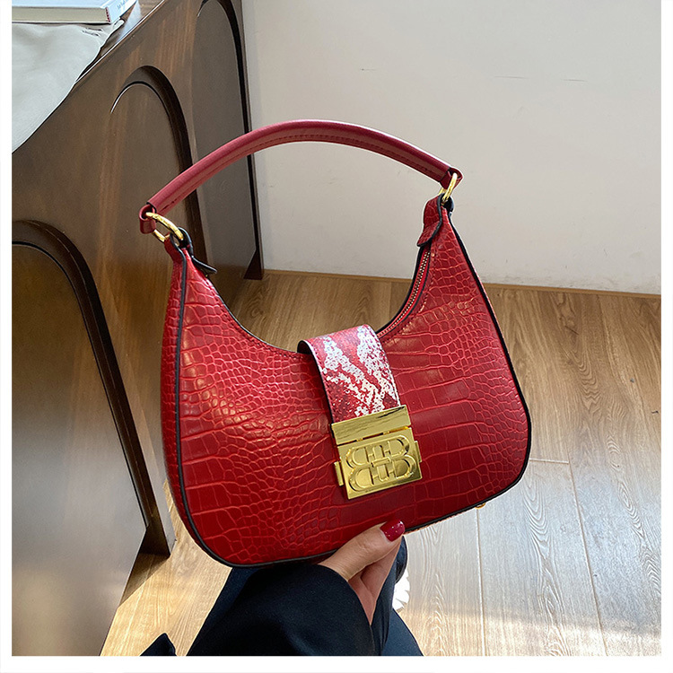 Cross-border women's bag 2023 new simple fashion shoulder bag retro crocodile pattern ladies underarm Messenger bag bags_voghion.com