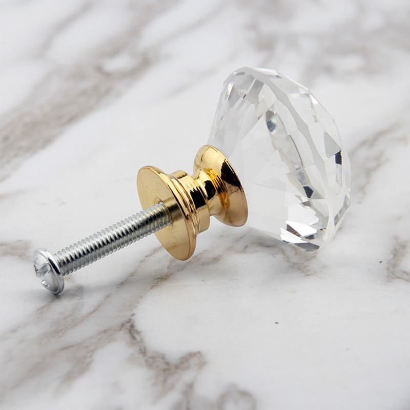1/10pcs 20-40mm Gold Silver Base Diamond Shape Crystal Glass Knobs Clear Cupboard Pulls Drawer Knobs Kitchen Cabinet Handles_voghion.com