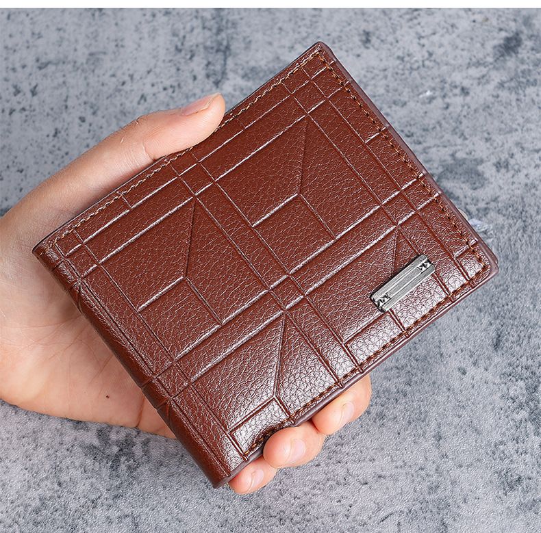 Nueva billetera para hombre, billetera corta, billetera juvenil de cuero suave horizontal a cuadros, billetera de gran capacidad con múltiples ranuras para tarjetas_voghion.com