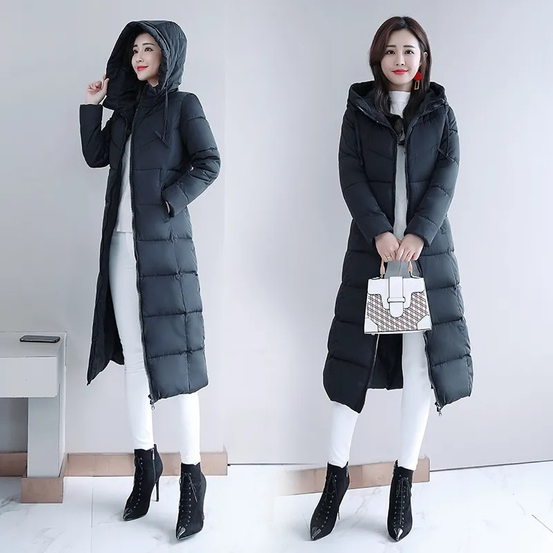 Abrigo de invierno largo y recto para mujer, chaquetas informales, Parka ajustada con capucha, prendas de vestir de moda de gran tamaño, talla grande 5XL, 2023_voghion.com