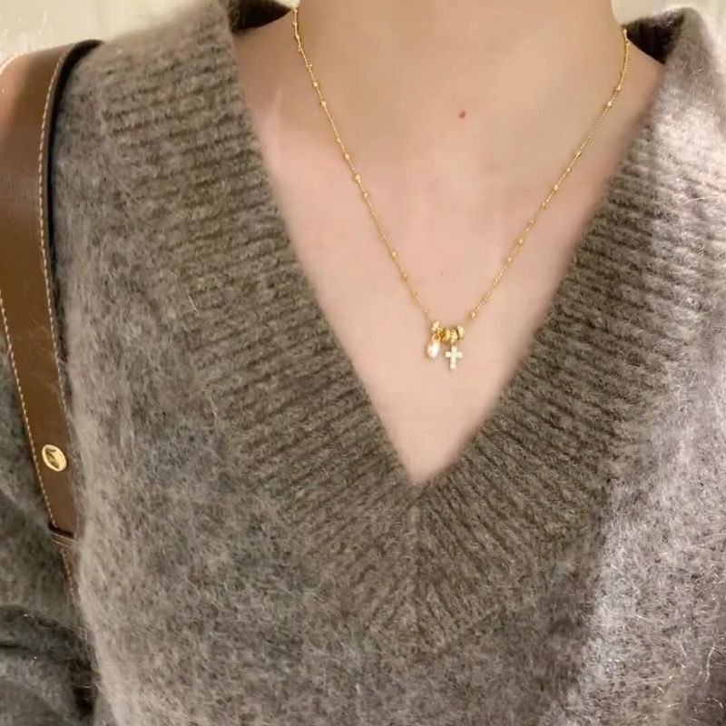 Colliers Industrie Lourde Léger Luxe Niche Rétro Zircon Cercle Collier Gland Femmes Simple Personnalité All Match Mode Collier Clavicule Chaîne_voghion.com