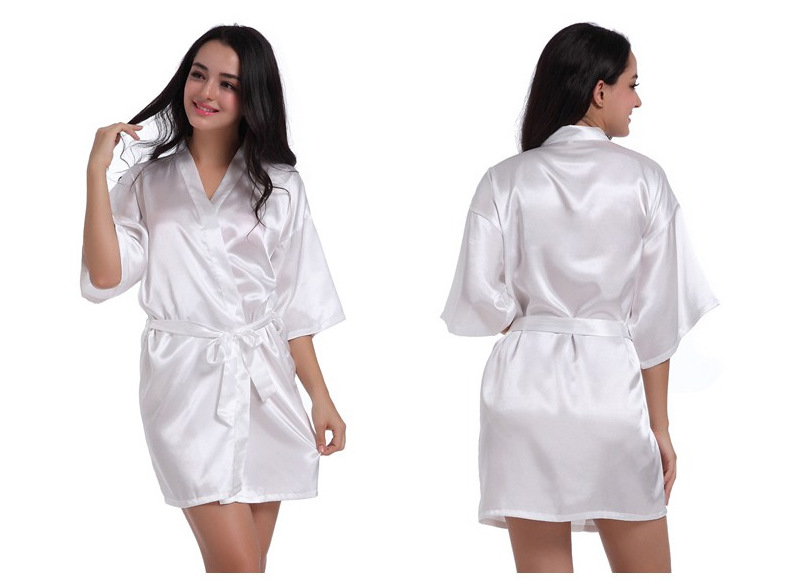 Kühle und erfrischende Note! Gedrehtes, einfarbiges, glänzendes Nachthemd aus Polyester, dünner, kurzer Cardigan-Bademantel für den Sommer, lassen Sie Ihren Charme erblühen_voghion.com