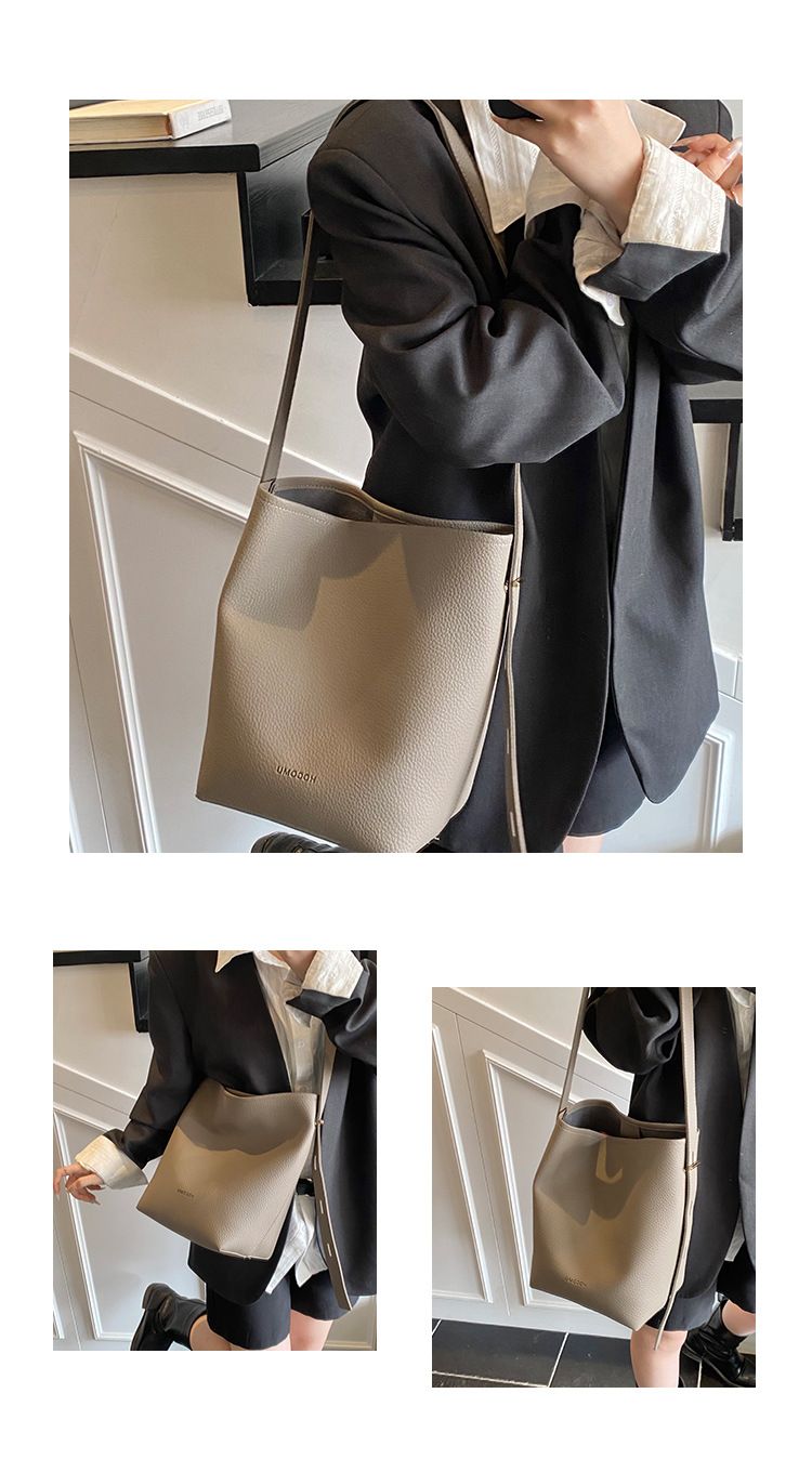 Women's Bucket Bag Women's Bag Crossbody Bag Design Child Mother Bucket Bag Lychee Grain Material Soft Tote Bag_voghion.com