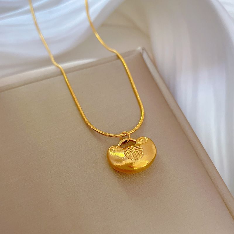 【Acciaio al titanio a corpo intero】 Collana in vero oro con fornace eolica minimalista personalizzata Fuzi Yuanbao da donna, maglia INS rossa_voghion.com