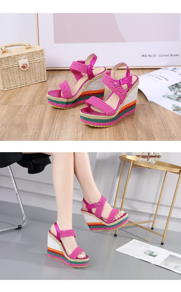 Γυναικεία Παπούτσια Νέο Στυλ με Τακούνι Σφήνας, Παντόφλες με Ουράνιο Τόξο, Γυναικεία Ψηλοτάκουνα Σανδάλια για Υπαίθριες Δραστηριότητες, Αδιάβροχα Γυναικεία Παπούτσια με Πλατφόρμα_voghion.com