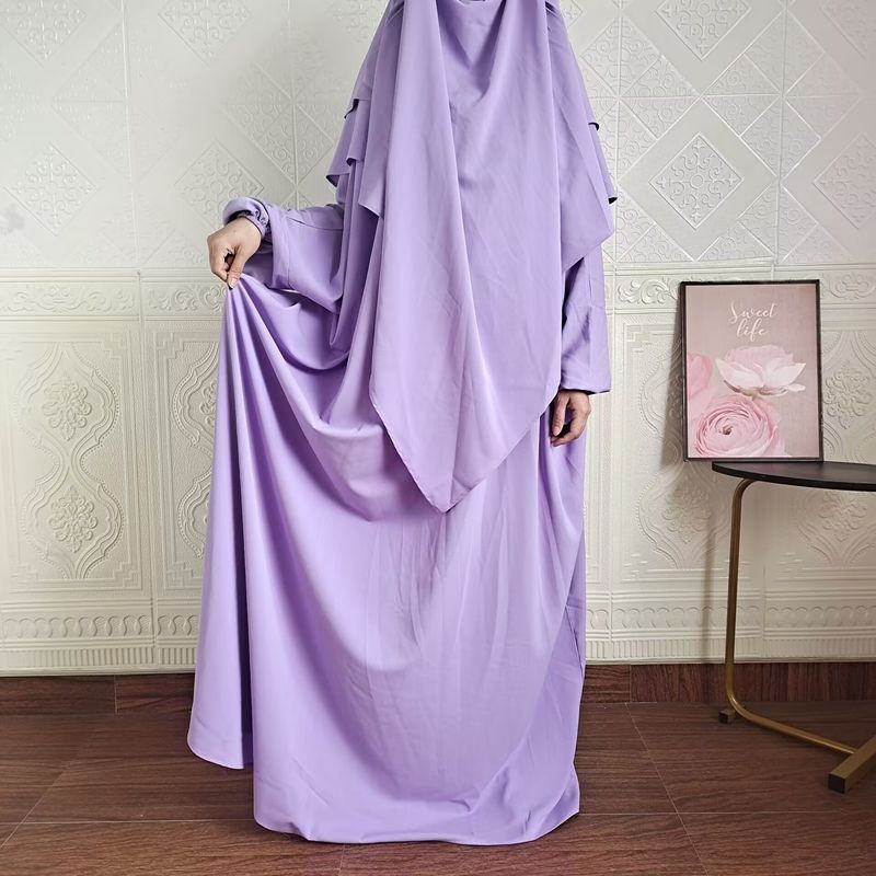 Vestido de dos piezas con hiyab, holgado, con mangas murciélago y color liso para mujer de Dubái, P105_voghion.com