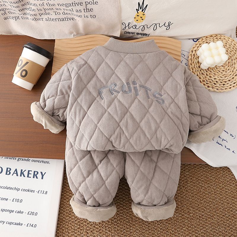 Abbigliamento invernale caldo per bambini 2025, per ragazzi e ragazze, elegante pile spesso, abbigliamento da casa, completo due pezzi_voghion.com