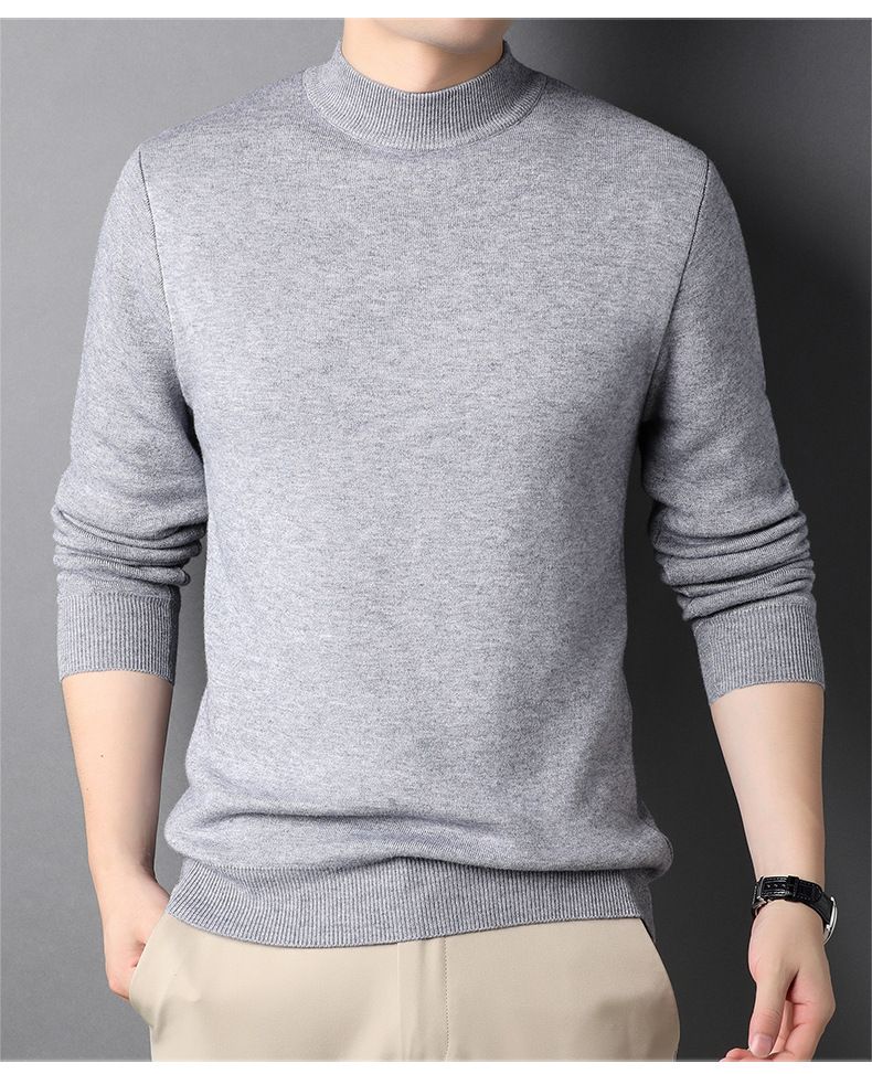New Live Spring And Autumn Solid Color Half Turtleneck Slim Fit Sweater Youth Base Shirt Men's Clothing_voghion.com