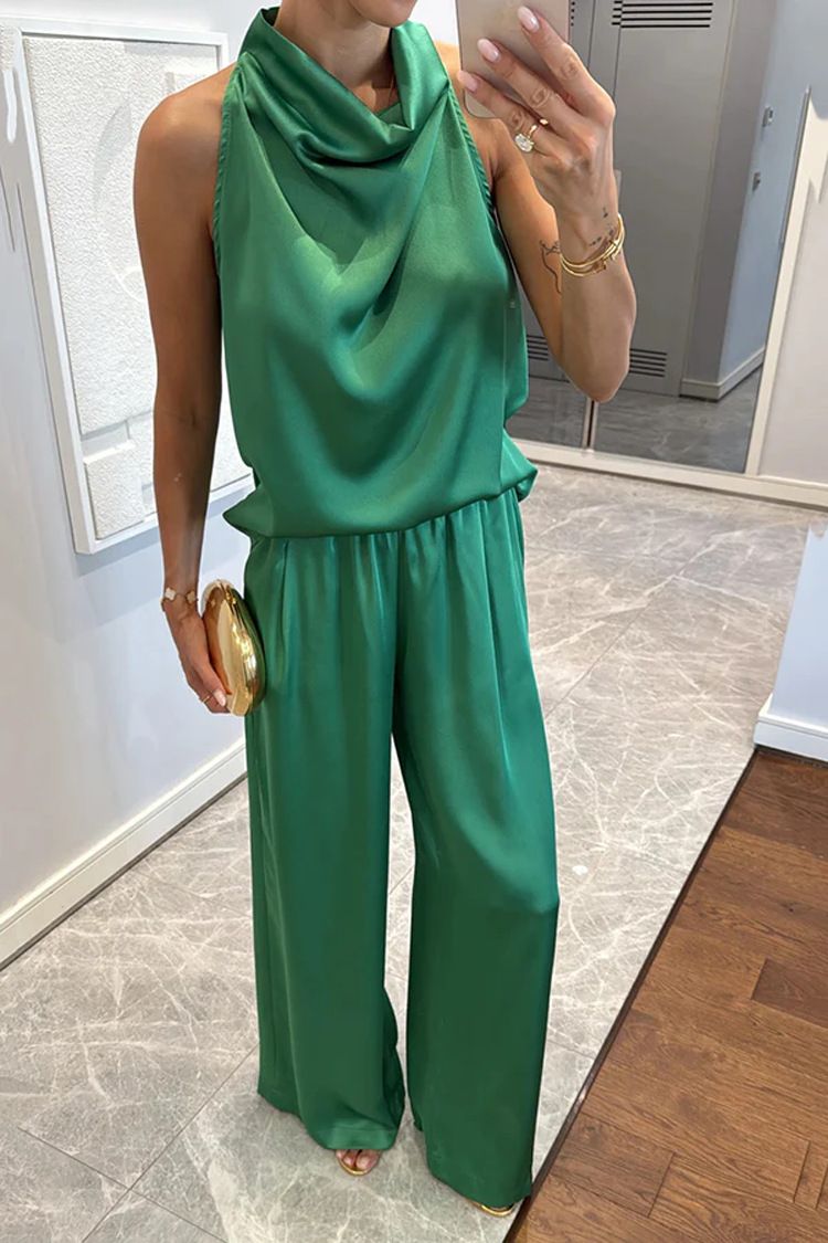 Completo da donna con pantaloni larghi e senza maniche in raso - Completo casual da due pezzi per le vacanze estive e l'uso quotidiano (colori multipli)_voghion.com