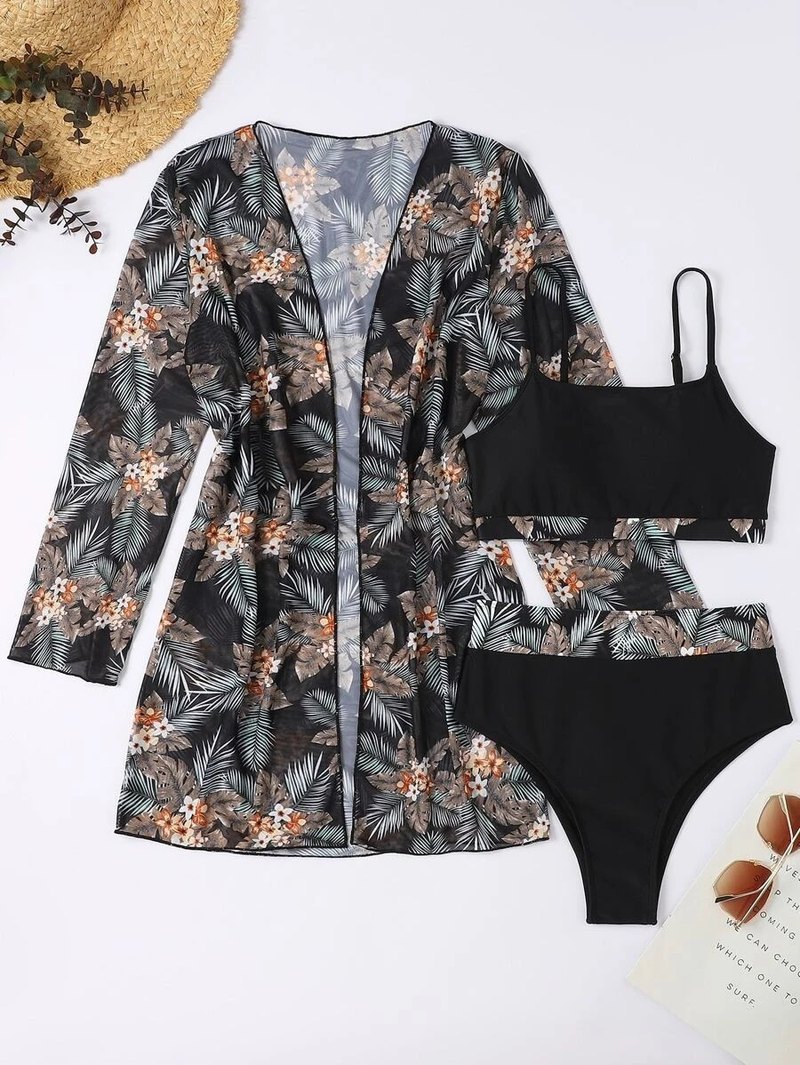 Ensemble trois pièces pour femmes, Bikini, Sexy, fendu, Cover-Up pour les maillots de bain, protection solaire, pour la plage, nouvelle collection 2024_voghion.com