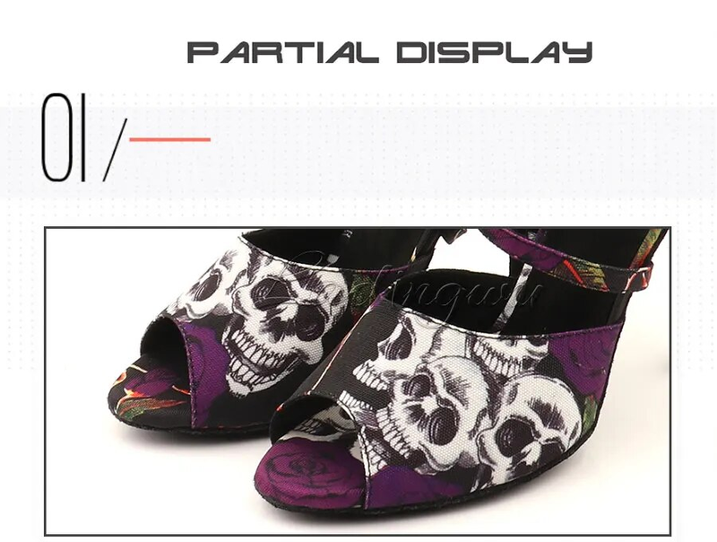 Ladingwu Latin Ballroom Dance Schuhe Für Holloween Schädel Denim Doodle Dance Heels Sandalen Frauen_voghion.com