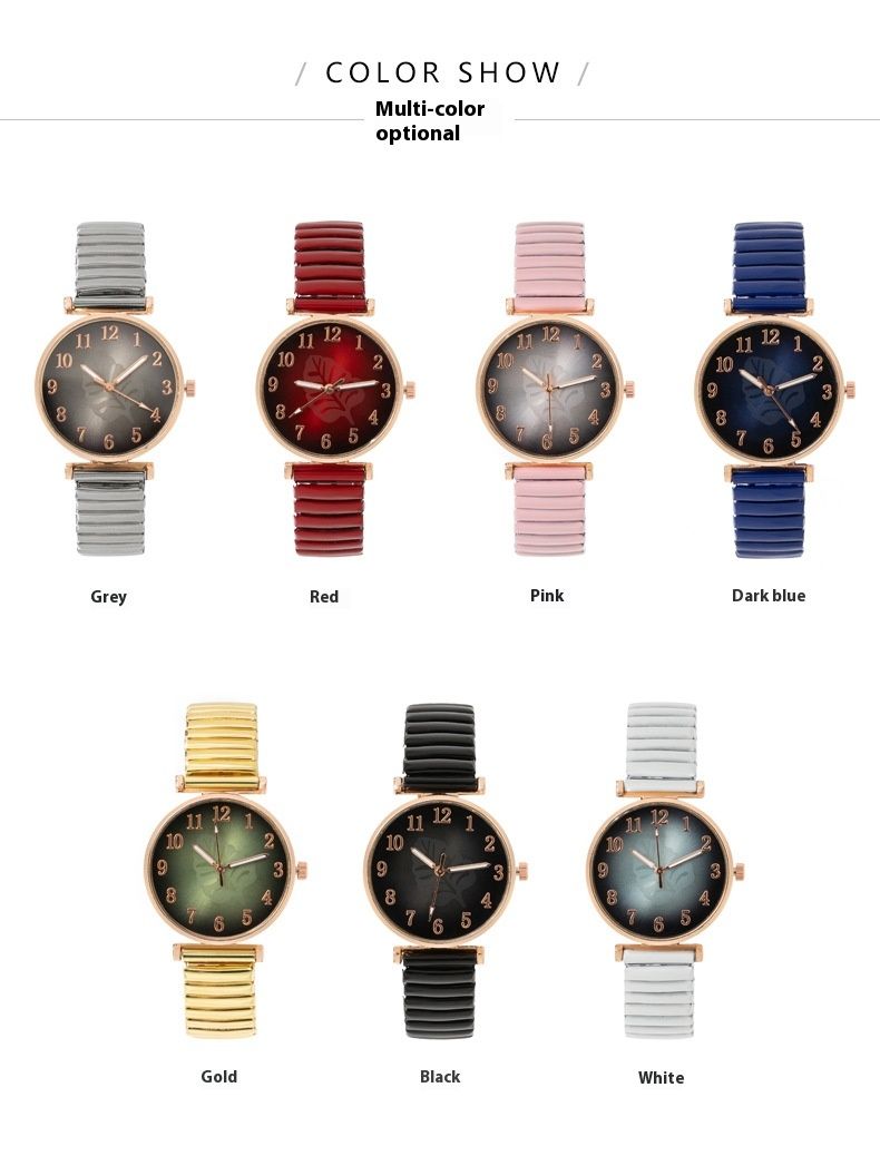 Fashion Leaf Ladies Women's Digital Student Elastic Band Quartz Watch_voghion.com