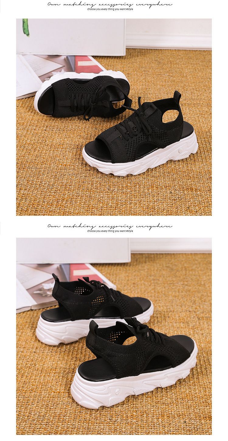 42 Große Sportarten für den Sommer im neuen Stil für Damen, dicker Flyknit, weich, lässig, flacher Boden, hohle Strandsandalen_voghion.com