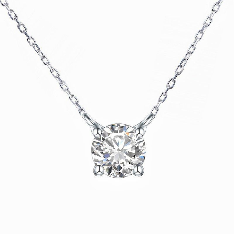 S Sterg Sier Plated With 14K Gold Classic Four Claw Dia Simple Temperament Women's Clavicle Chain Ins Light Necklace_voghion.com