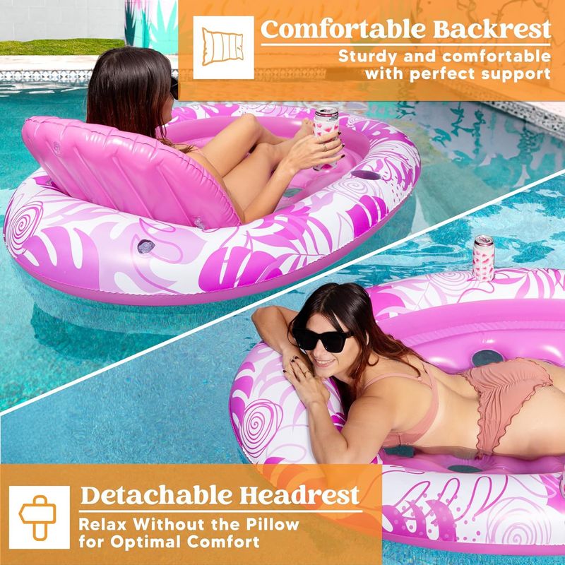 Inflatable Water Maple Leaf Luminous Lounge Chair U Shaped Seat Hole Hole Floating Bed Backrest Floating Row Swimming Seat Ring_voghion.com