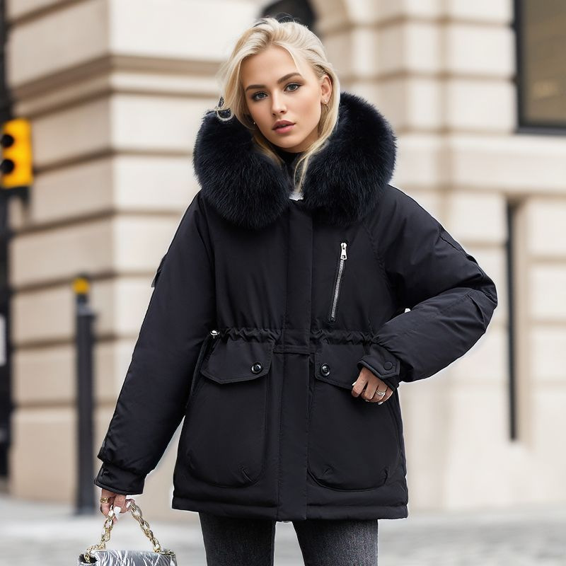 Women's short plush inner pie to overcome waist slim-fit warm cotton-padded jacket_voghion.com