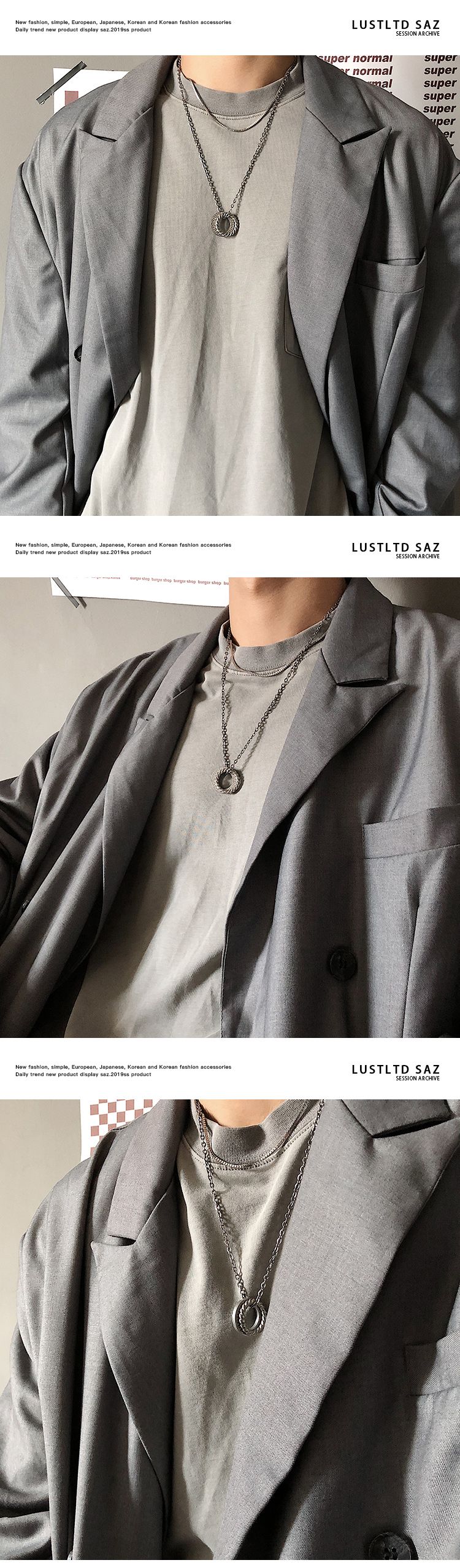 Bijoux pour hommes, pendentif de mode de rue, anneau de fil rétro simple, pendentif tendance, collier chaîne de pull_voghion.com