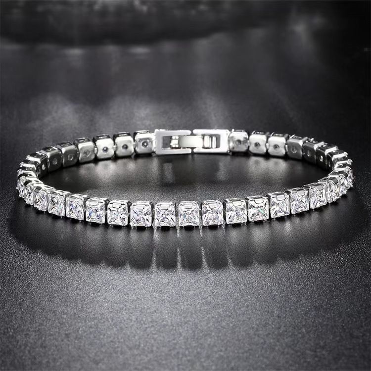 Pulseira moderna de diamantes completa com fileira única de hip-hop circular de 4 mm mais vendida_voghion.com