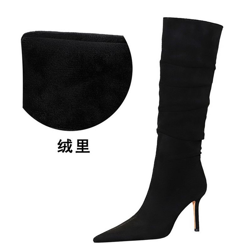 315-A19 Winter Women's Super Heels Stiletto Wrinkled Suede Pointed Toe Party High Boots_voghion.com