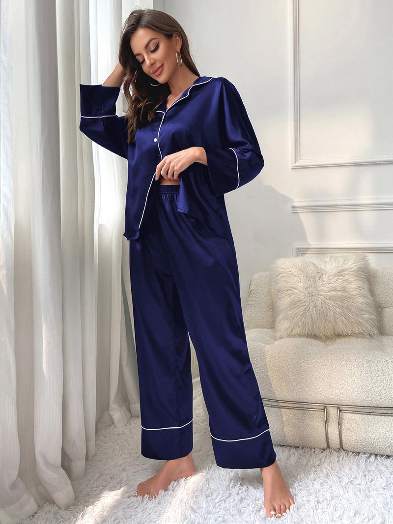 Damen-Nachtwäsche, Heimkleidung, Herbst und Winter, Seidensatin, langärmelige Hose, zweiteiliger Pyjama, den Frauen draußen tragen können_voghion.com