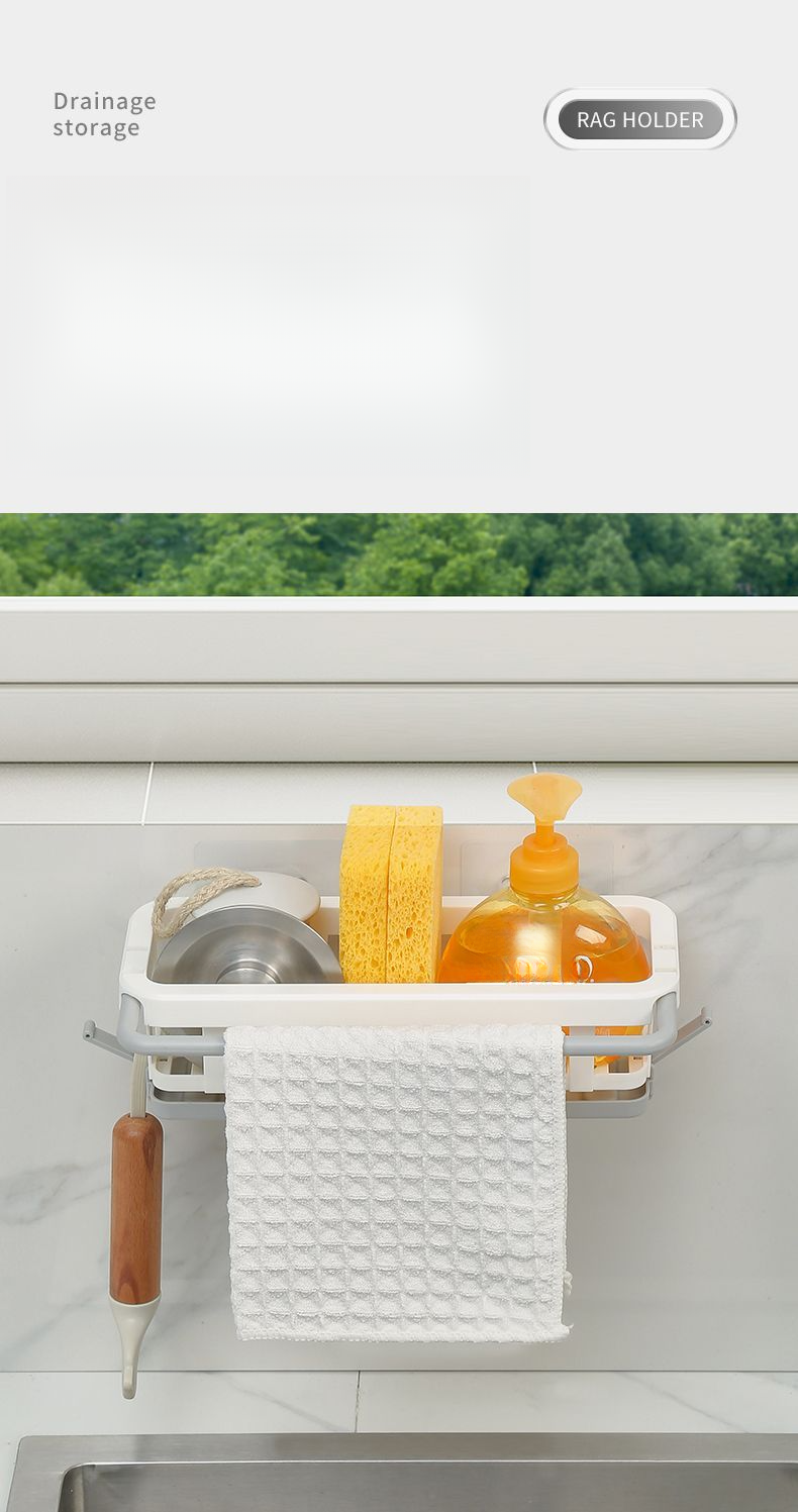 Kitchen Storage No-Drill Wall-Mounted Miscellaneous Organizer Multi-Functional Draining Spice Rack Sink Artifact_voghion.com