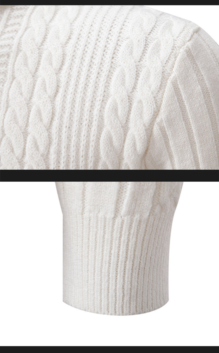 Efterår og vinter vævet trøje halv rullekrave sweater til mænd ensfarvet afslappet sweater med snoet bund_voghion.com