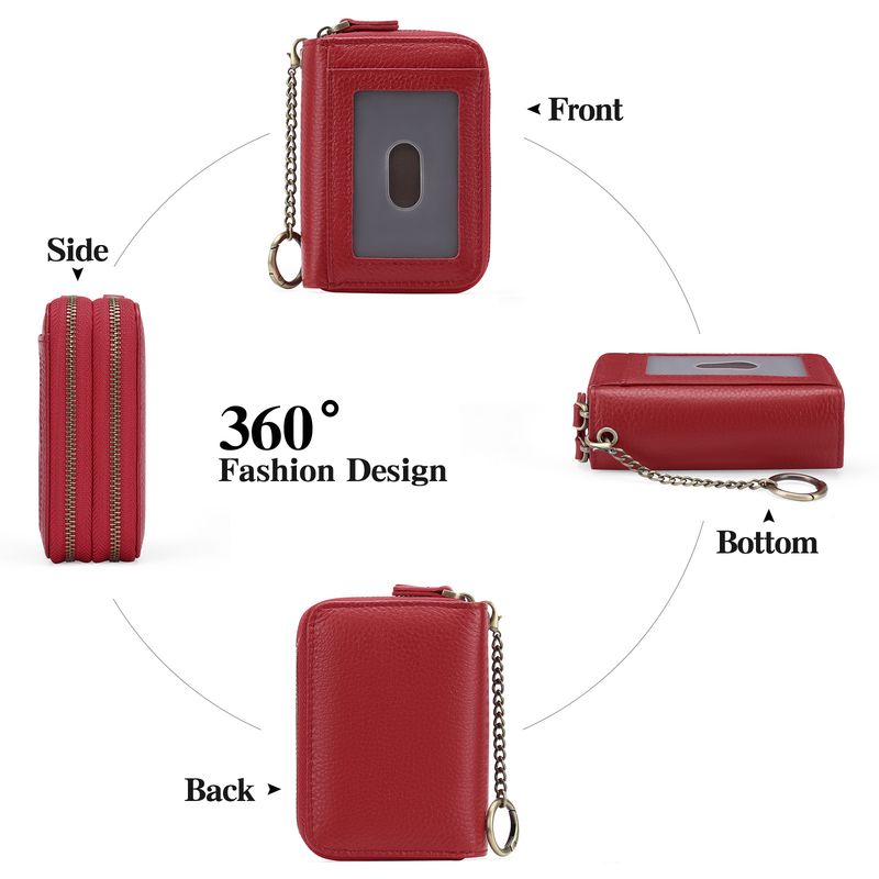 First Layer Cowhide Double Layer Zipper Organ Card Holder Women's rfid Anti-Magnetic Leather Key Case Card Holder ID Card Holder_voghion.com