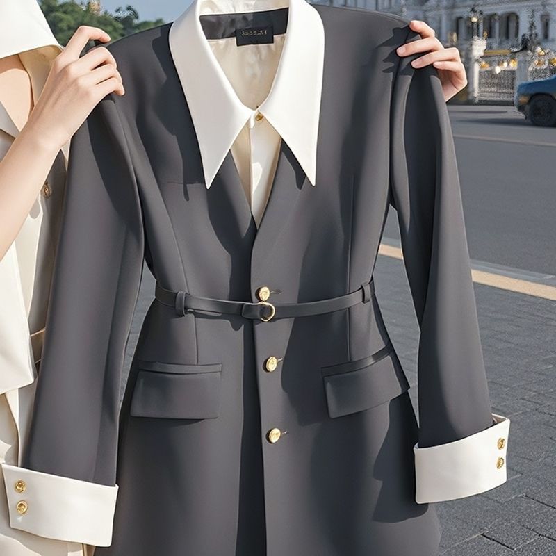 Vêtements pour femmes début d'automne veste de costume deux pièces noire costume cintré_voghion.com