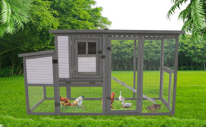 79"Large Chicken Coop With Upgraded Perches, Wooden Outdoor Chicken Cage With Large Nesting Box, Weatherproof Open Asphalt Roof &Removable Bottom, Duck House, Rabbit Hutch_voghion.com