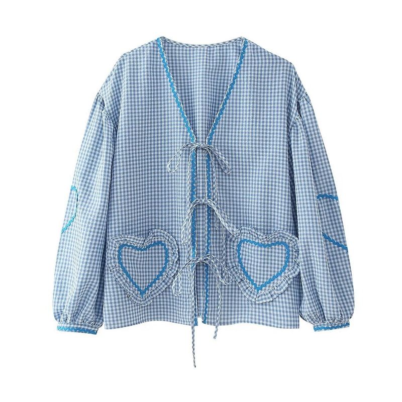 Women's Clothing Tie Front Top Leopard Print Ruffle Babydoll Top 3/4 Length Puff Sleeves_voghion.com