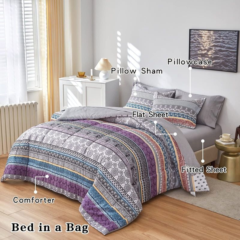 Steppdeckenset, Blau, Bohemian, Fat Quilt Core, Chemiefaser-Steppdecke, dreiteiliges Set_voghion.com