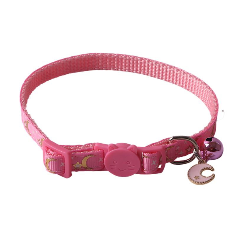 Aminger New Pet Supplies Star Gold Stamping Color Buckle Ribbon With Moon Accessories Bell Cat Collar_voghion.com