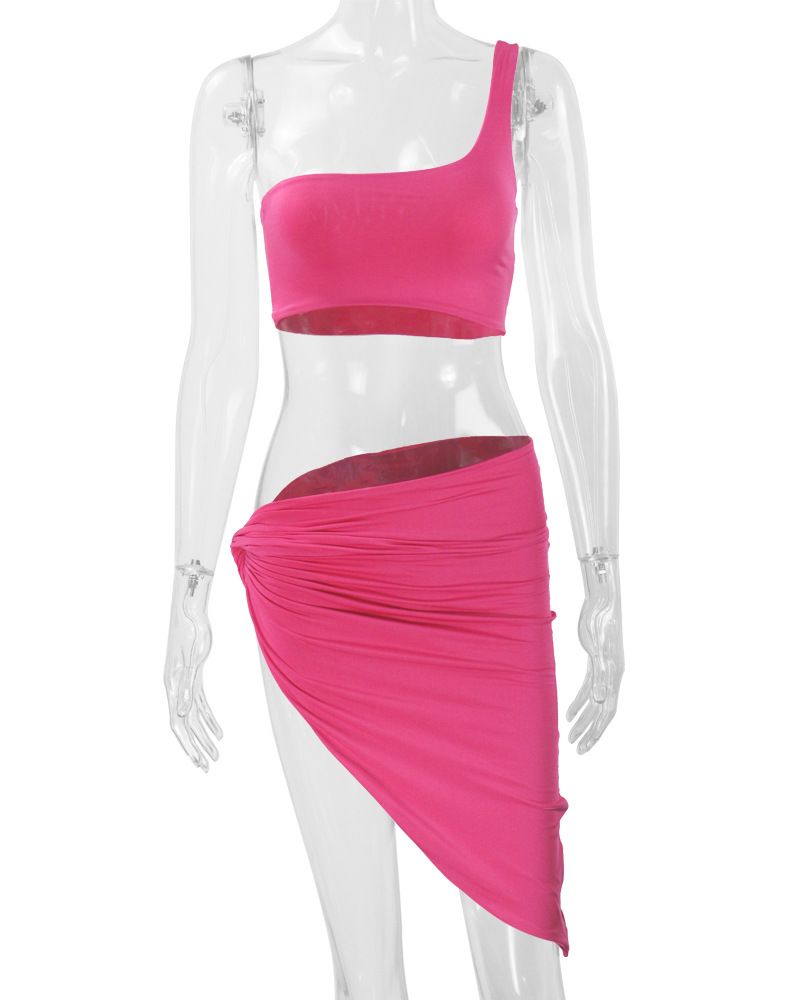 2025 Spring New Women's Skirt Two Piece Set, Single Shoulder And Umbilical Sexy Dress_voghion.com