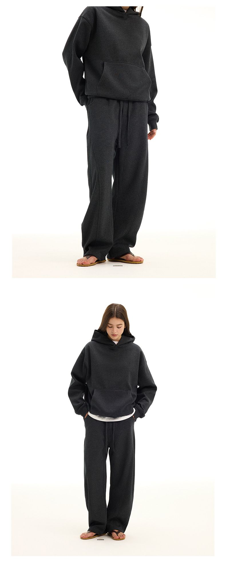 Unisex-Sweatpants für Pendler – Fleecegefütterte Hose mit strukturiertem Seitenschlitz am Saum (Dunkelgrau/Schwarz/Gelb meliert, M-XXL)_voghion.com