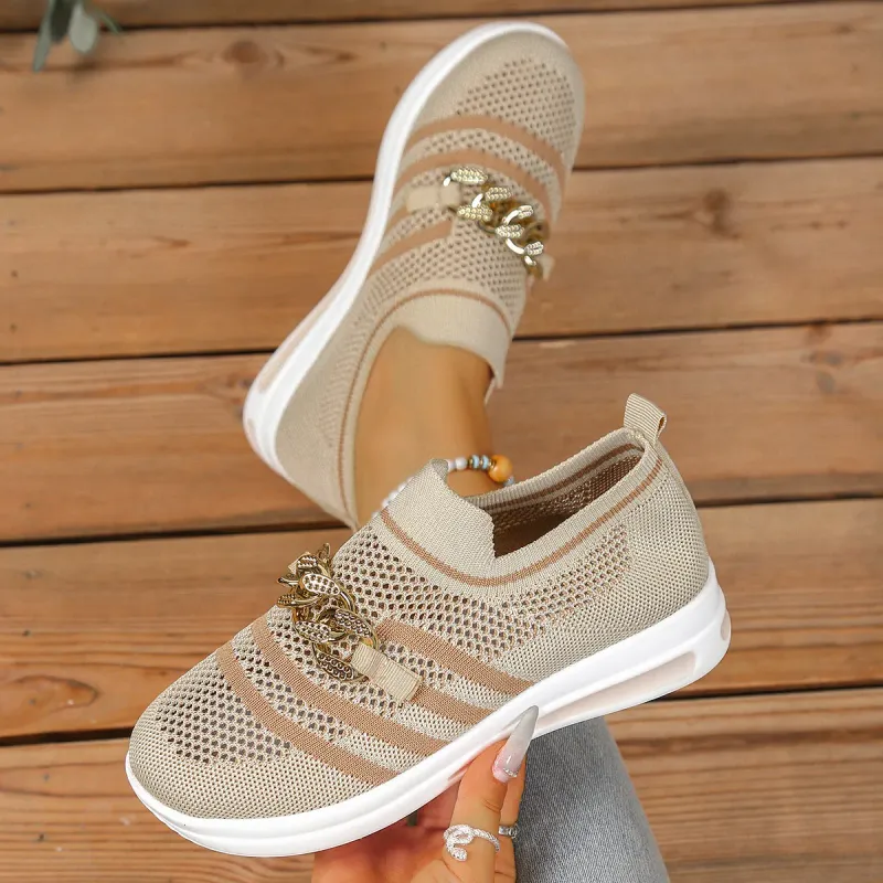 Nuova scarpa singola grande con tacco a spillo in catena di metallo, suola spessa, traspirante e leggera, in rete, per scarpe casual da donna_voghion.com
