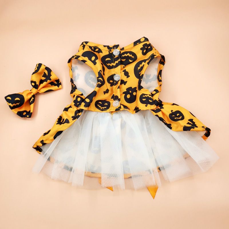 Halloween Kürbis Haustier Tüllrock Hundekleid Teddy Tüllrock Welpenkleidung Katzenprinzessinrock_voghion.com