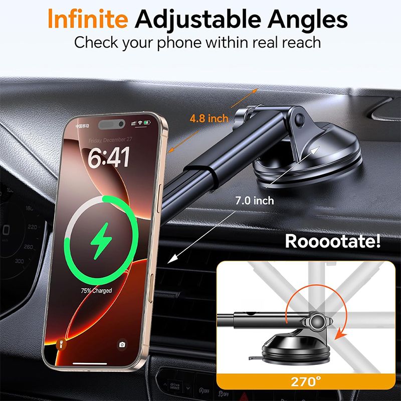UYUXIO Dashboard Wireless Charger Adapter 15W Fast Charging Magnetic Car Phone Holder For IPhone 16 15 14 13 12_voghion.com