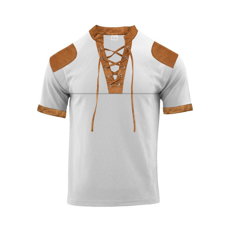 Camisa Henley de manga curta de verão, camiseta masculina com decote em V e alça, conjunto de cores combinando_voghion.com
