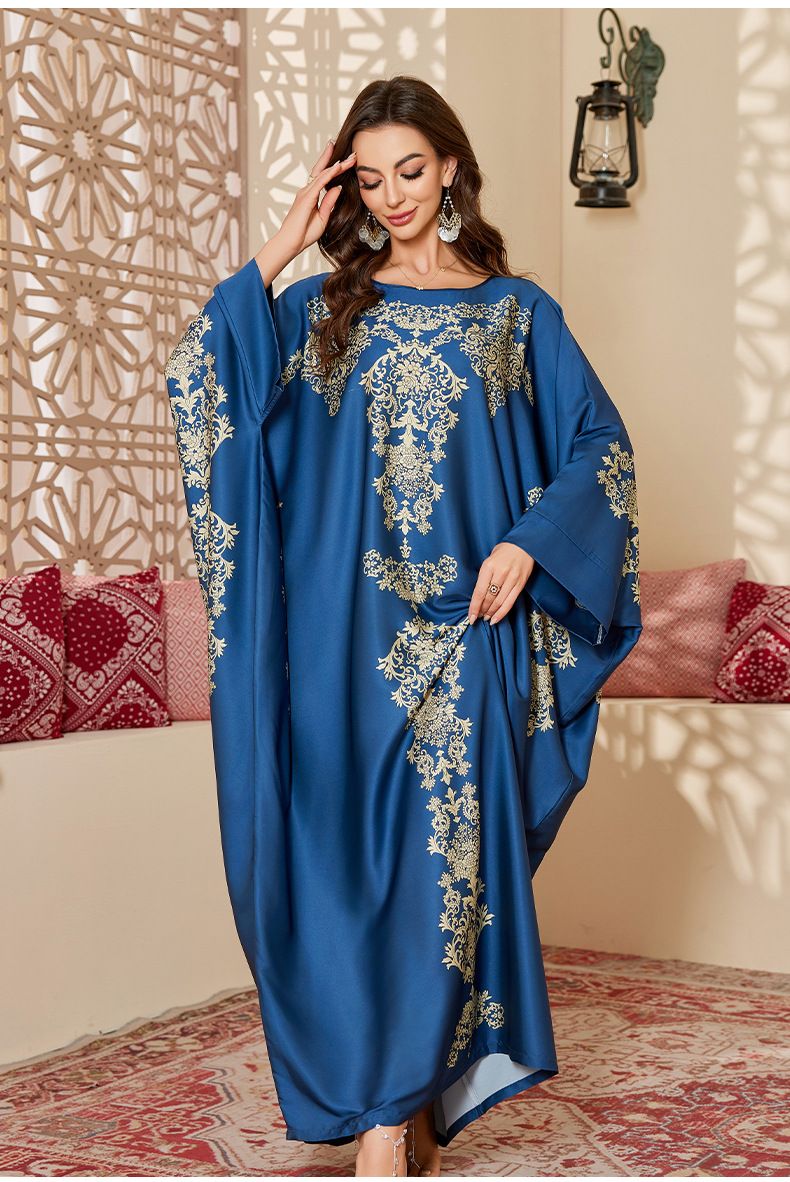 Damen Nachtwäsche Frühling und Herbst Mitte Wunderschönes bedrucktes Nachthemd Lose Lange Robe_voghion.com