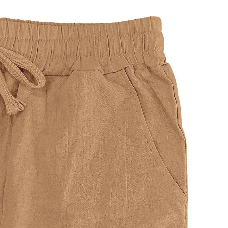Neue Herrenhose aus Baumwolle und Leinen in Übergröße mit lockerer, einfarbiger, lässiger Schnürhose_voghion.com