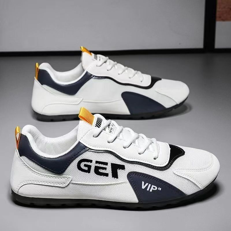 Tênis masculino casual esportivo, novo, respirável, de lona, versátil, branco, para primavera_voghion.com