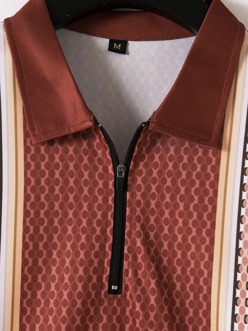 Completo casual da uomo in 2 pezzi - Completo con camicia a maniche corte con cerniera e pantaloncini coordinati | Design alla moda a blocchi di colore_voghion.com