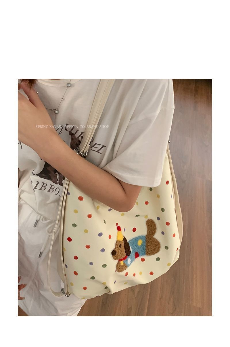 Borsa a tracolla singola in tela con motivo a cane bassotto, 2024, nuova borsa alla moda in stile college, casual, grande capacità_voghion.com